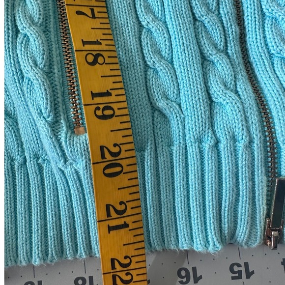 Ralph Lauren Women Blue Cable Knit Full Zip Mock Neck Sweater Size S - Picture 11 of 11